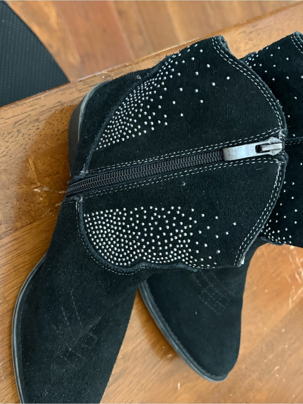 Limelight Black Suede Ankle Booties with Silver Stud Accents